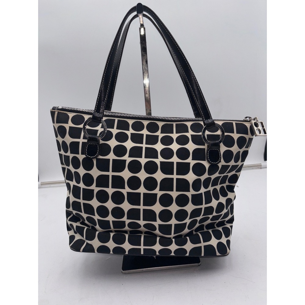 Kate Spade Vintage Made in Italy Geometric Canvas Leather Tote Bag Y2K